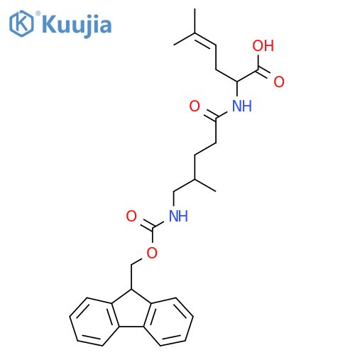 2-5-({(9H-fluoren-9-yl)methoxycarbonyl}amino)-4-methylpentanamido-5-methylhex-4-enoic acid structure
