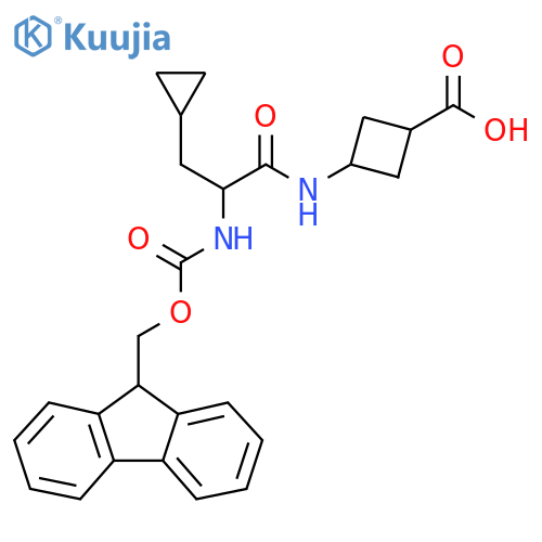 3-3-cyclopropyl-2-({(9H-fluoren-9-yl)methoxycarbonyl}amino)propanamidocyclobutane-1-carboxylic acid structure