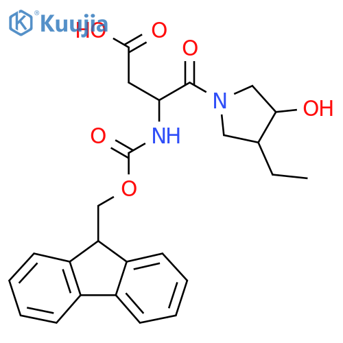 4-(3-ethyl-4-hydroxypyrrolidin-1-yl)-3-({(9H-fluoren-9-yl)methoxycarbonyl}amino)-4-oxobutanoic acid structure
