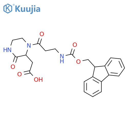 2-{1-3-({(9H-fluoren-9-yl)methoxycarbonyl}amino)propanoyl-3-oxopiperazin-2-yl}acetic acid structure