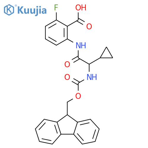 2-2-cyclopropyl-2-({(9H-fluoren-9-yl)methoxycarbonyl}amino)acetamido-6-fluorobenzoic acid structure