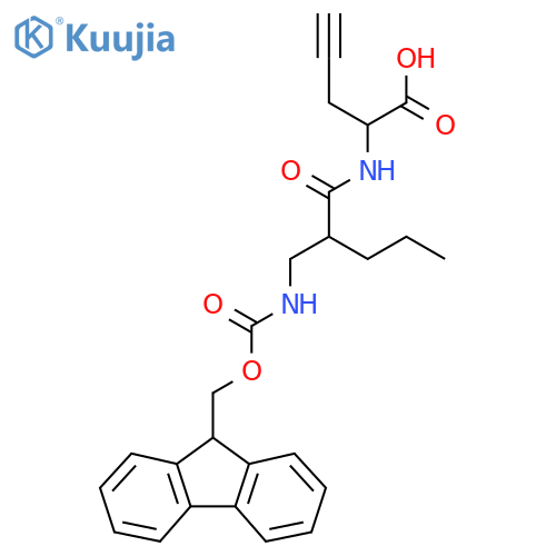 2-{2-({(9H-fluoren-9-yl)methoxycarbonyl}amino)methylpentanamido}pent-4-ynoic acid structure