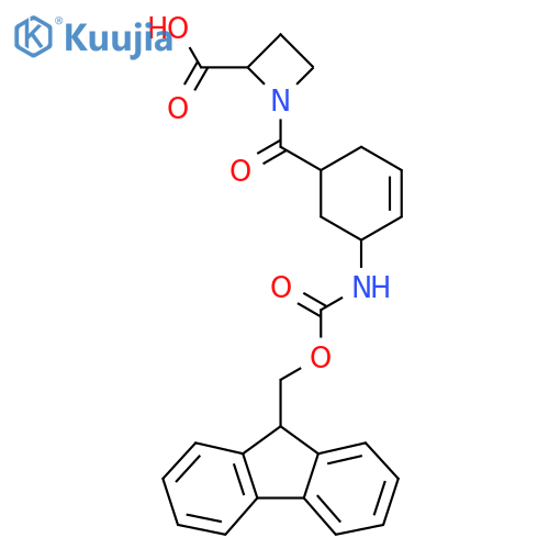 1-5-({(9H-fluoren-9-yl)methoxycarbonyl}amino)cyclohex-3-ene-1-carbonylazetidine-2-carboxylic acid structure