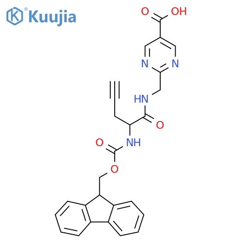2-{2-({(9H-fluoren-9-yl)methoxycarbonyl}amino)pent-4-ynamidomethyl}pyrimidine-5-carboxylic acid structure