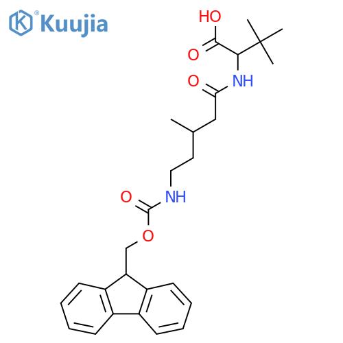 2-5-({(9H-fluoren-9-yl)methoxycarbonyl}amino)-3-methylpentanamido-3,3-dimethylbutanoic acid structure