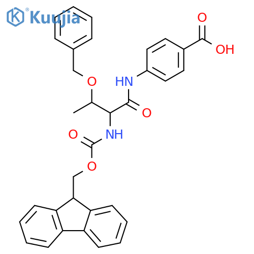 4-3-(benzyloxy)-2-({(9H-fluoren-9-yl)methoxycarbonyl}amino)butanamidobenzoic acid structure