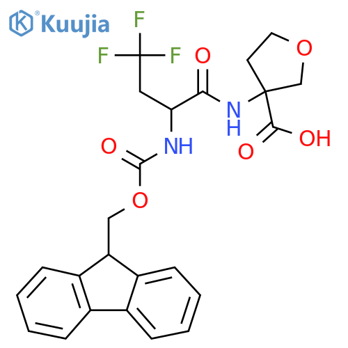 3-2-({(9H-fluoren-9-yl)methoxycarbonyl}amino)-4,4,4-trifluorobutanamidooxolane-3-carboxylic acid structure