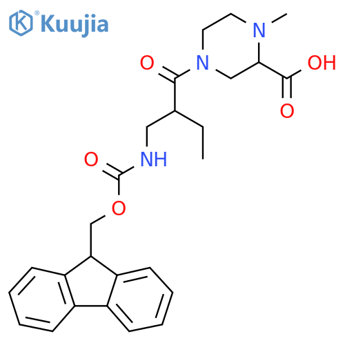 4-{2-({(9H-fluoren-9-yl)methoxycarbonyl}amino)methylbutanoyl}-1-methylpiperazine-2-carboxylic acid structure