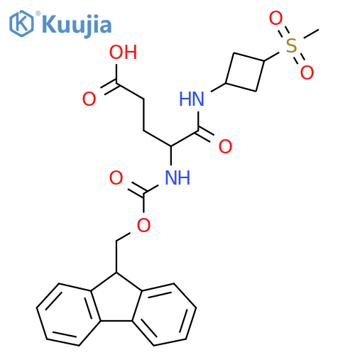 4-({(9H-fluoren-9-yl)methoxycarbonyl}amino)-4-(3-methanesulfonylcyclobutyl)carbamoylbutanoic acid structure
