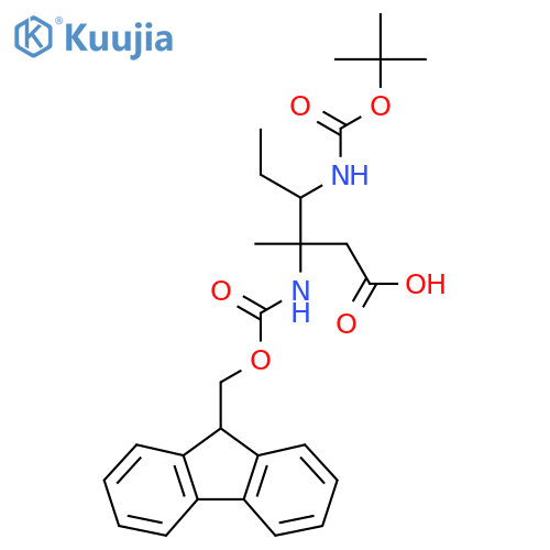 4-{(tert-butoxy)carbonylamino}-3-({(9H-fluoren-9-yl)methoxycarbonyl}amino)-3-methylhexanoic acid structure