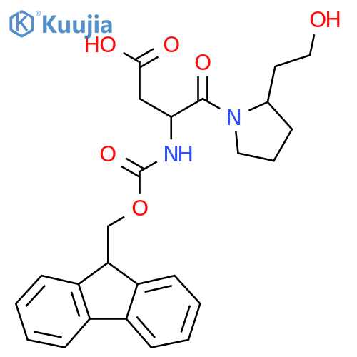 3-({(9H-fluoren-9-yl)methoxycarbonyl}amino)-4-2-(2-hydroxyethyl)pyrrolidin-1-yl-4-oxobutanoic acid structure