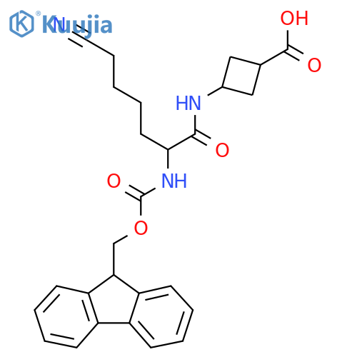3-6-cyano-2-({(9H-fluoren-9-yl)methoxycarbonyl}amino)hexanamidocyclobutane-1-carboxylic acid structure