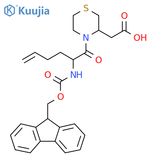 2-{4-2-({(9H-fluoren-9-yl)methoxycarbonyl}amino)hex-5-enoylthiomorpholin-3-yl}acetic acid structure