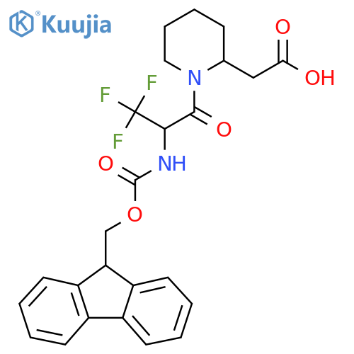 2-{1-2-({(9H-fluoren-9-yl)methoxycarbonyl}amino)-3,3,3-trifluoropropanoylpiperidin-2-yl}acetic acid structure