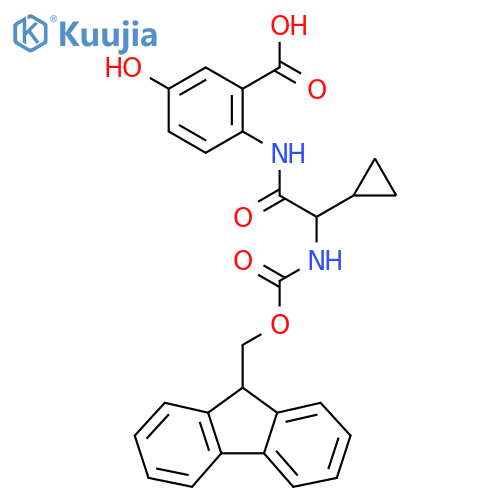 2-2-cyclopropyl-2-({(9H-fluoren-9-yl)methoxycarbonyl}amino)acetamido-5-hydroxybenzoic acid structure