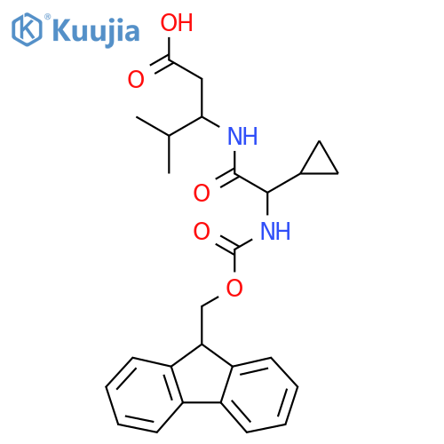 3-2-cyclopropyl-2-({(9H-fluoren-9-yl)methoxycarbonyl}amino)acetamido-4-methylpentanoic acid structure