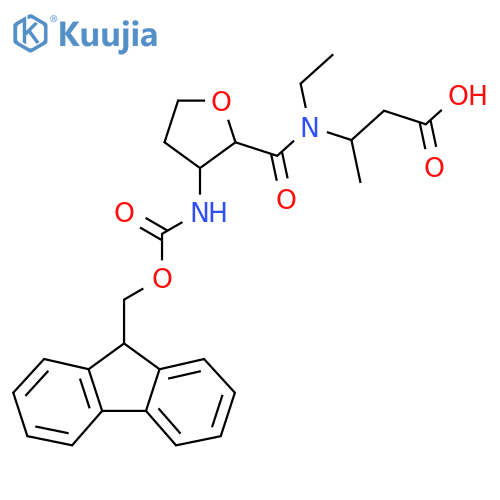 3-{N-ethyl-1-3-({(9H-fluoren-9-yl)methoxycarbonyl}amino)oxolan-2-ylformamido}butanoic acid structure
