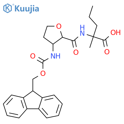 2-{3-({(9H-fluoren-9-yl)methoxycarbonyl}amino)oxolan-2-ylformamido}-2-methylpentanoic acid structure