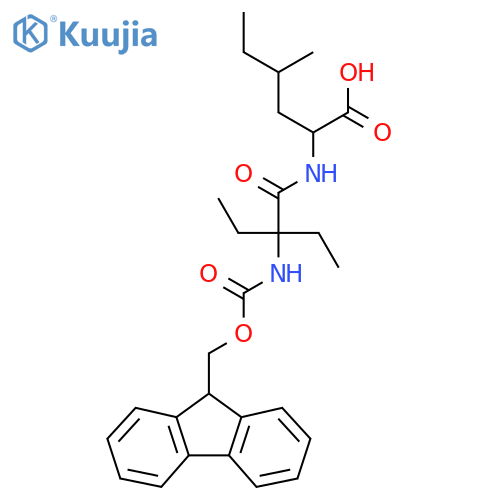 2-2-ethyl-2-({(9H-fluoren-9-yl)methoxycarbonyl}amino)butanamido-4-methylhexanoic acid structure