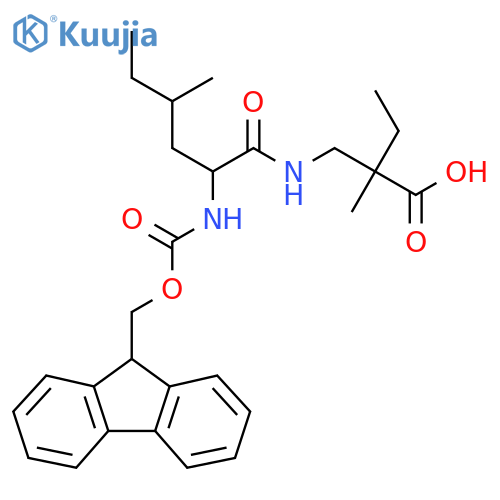 2-{2-({(9H-fluoren-9-yl)methoxycarbonyl}amino)-4-methylhexanamidomethyl}-2-methylbutanoic acid structure