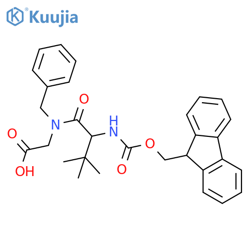 2-N-benzyl-2-({(9H-fluoren-9-yl)methoxycarbonyl}amino)-3,3-dimethylbutanamidoacetic acid structure