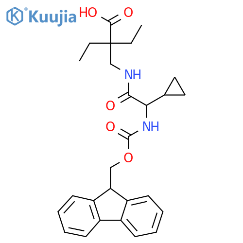 2-{2-cyclopropyl-2-({(9H-fluoren-9-yl)methoxycarbonyl}amino)acetamidomethyl}-2-ethylbutanoic acid structure