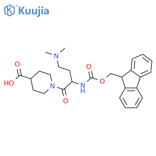 1-4-(dimethylamino)-2-({(9H-fluoren-9-yl)methoxycarbonyl}amino)butanoylpiperidine-4-carboxylic acid structure
