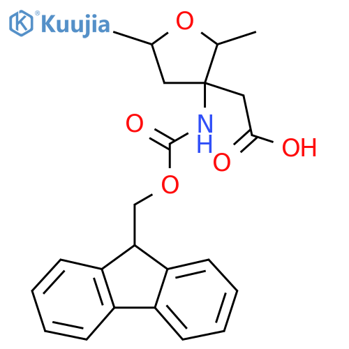 2-3-({(9H-fluoren-9-yl)methoxycarbonyl}amino)-2,5-dimethyloxolan-3-ylacetic acid structure