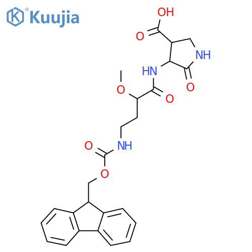 4-4-({(9H-fluoren-9-yl)methoxycarbonyl}amino)-2-methoxybutanamido-5-oxopyrrolidine-3-carboxylic acid structure