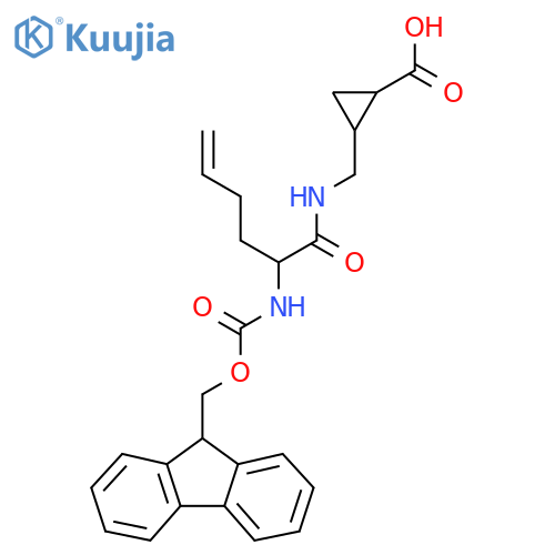 2-{2-({(9H-fluoren-9-yl)methoxycarbonyl}amino)hex-5-enamidomethyl}cyclopropane-1-carboxylic acid structure