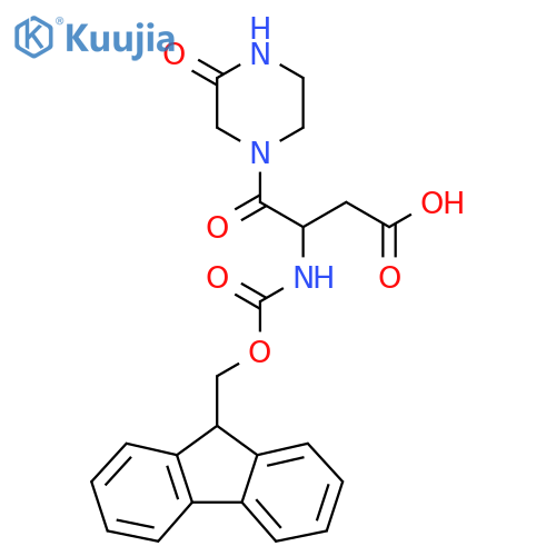 3-({(9H-fluoren-9-yl)methoxycarbonyl}amino)-4-oxo-4-(3-oxopiperazin-1-yl)butanoic acid structure