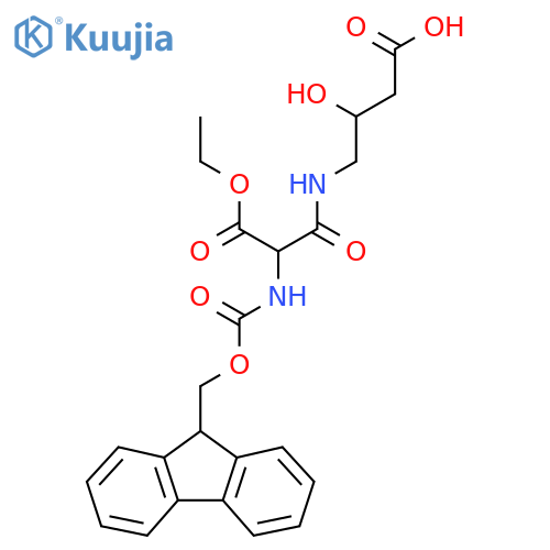 4-2-(ethyl carboxy)-2-({(9H-fluoren-9-yl)methoxycarbonyl}amino)acetamido-3-hydroxybutanoic acid structure