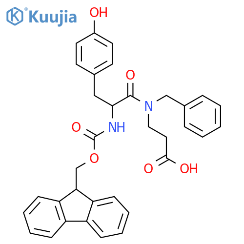 3-N-benzyl-2-({(9H-fluoren-9-yl)methoxycarbonyl}amino)-3-(4-hydroxyphenyl)propanamidopropanoic acid structure