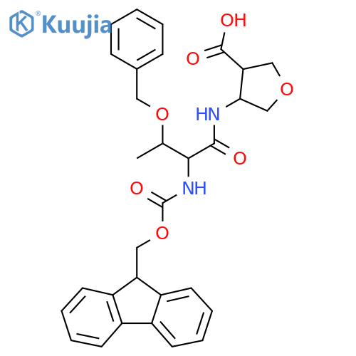 4-3-(benzyloxy)-2-({(9H-fluoren-9-yl)methoxycarbonyl}amino)butanamidooxolane-3-carboxylic acid structure