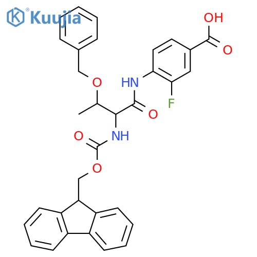 4-3-(benzyloxy)-2-({(9H-fluoren-9-yl)methoxycarbonyl}amino)butanamido-3-fluorobenzoic acid structure