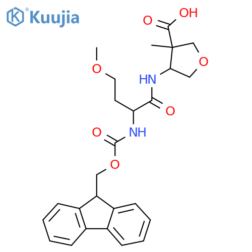 4-2-({(9H-fluoren-9-yl)methoxycarbonyl}amino)-4-methoxybutanamido-3-methyloxolane-3-carboxylic acid structure