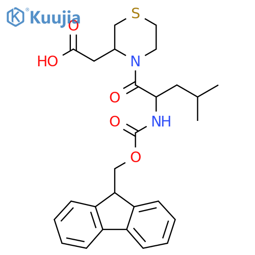 2-{4-2-({(9H-fluoren-9-yl)methoxycarbonyl}amino)-4-methylpentanoylthiomorpholin-3-yl}acetic acid structure