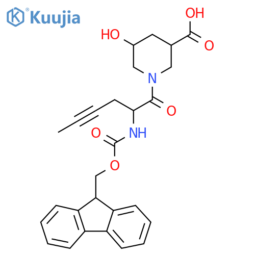 1-2-({(9H-fluoren-9-yl)methoxycarbonyl}amino)hex-4-ynoyl-5-hydroxypiperidine-3-carboxylic acid structure