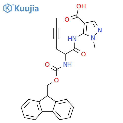 5-2-({(9H-fluoren-9-yl)methoxycarbonyl}amino)hex-4-ynamido-1-methyl-1H-pyrazole-4-carboxylic acid structure