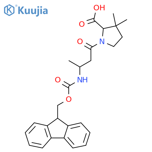 1-3-({(9H-fluoren-9-yl)methoxycarbonyl}amino)butanoyl-3,3-dimethylpyrrolidine-2-carboxylic acid structure