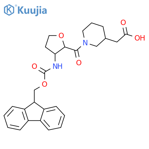 2-{1-3-({(9H-fluoren-9-yl)methoxycarbonyl}amino)oxolane-2-carbonylpiperidin-3-yl}acetic acid structure