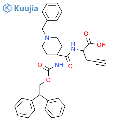 2-{1-benzyl-4-({(9H-fluoren-9-yl)methoxycarbonyl}amino)piperidin-4-ylformamido}pent-4-ynoic acid structure