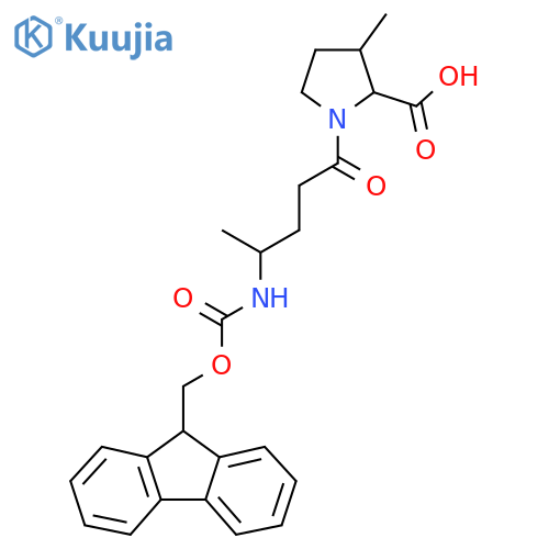 1-4-({(9H-fluoren-9-yl)methoxycarbonyl}amino)pentanoyl-3-methylpyrrolidine-2-carboxylic acid structure
