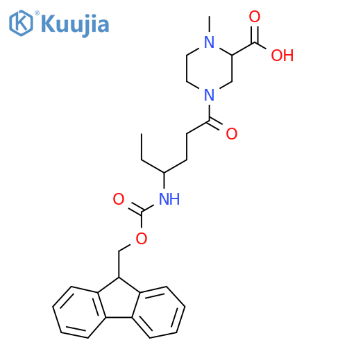 4-4-({(9H-fluoren-9-yl)methoxycarbonyl}amino)hexanoyl-1-methylpiperazine-2-carboxylic acid structure