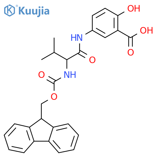 5-2-({(9H-fluoren-9-yl)methoxycarbonyl}amino)-3-methylbutanamido-2-hydroxybenzoic acid structure
