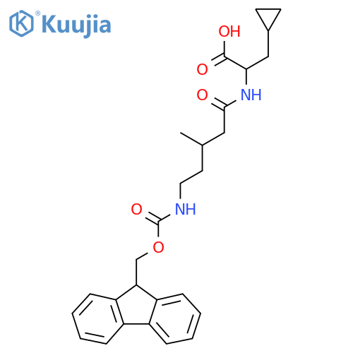 3-cyclopropyl-2-5-({(9H-fluoren-9-yl)methoxycarbonyl}amino)-3-methylpentanamidopropanoic acid structure