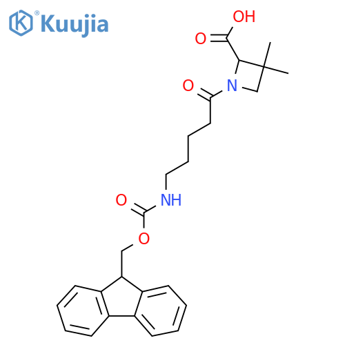 1-5-({(9H-fluoren-9-yl)methoxycarbonyl}amino)pentanoyl-3,3-dimethylazetidine-2-carboxylic acid structure