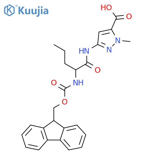 3-2-({(9H-fluoren-9-yl)methoxycarbonyl}amino)pentanamido-1-methyl-1H-pyrazole-5-carboxylic acid structure