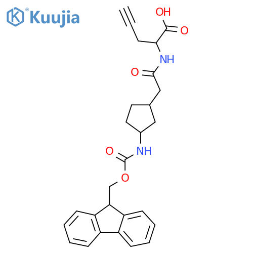 2-{2-3-({(9H-fluoren-9-yl)methoxycarbonyl}amino)cyclopentylacetamido}pent-4-ynoic acid structure