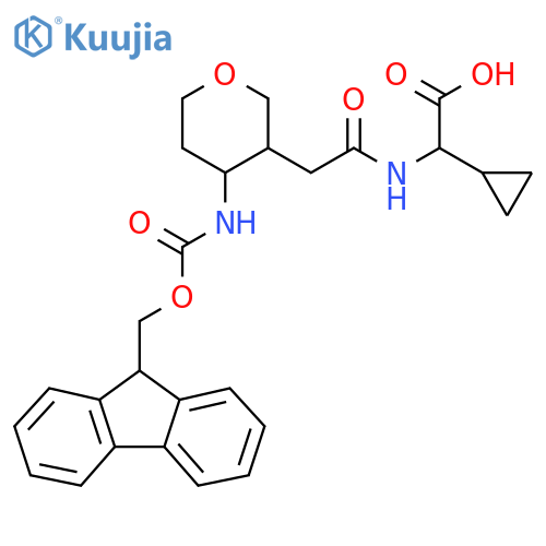 2-cyclopropyl-2-{2-4-({(9H-fluoren-9-yl)methoxycarbonyl}amino)oxan-3-ylacetamido}acetic acid structure